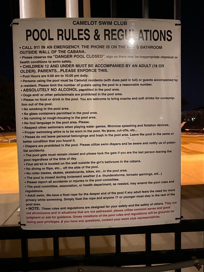 Pool Rules and Regulations